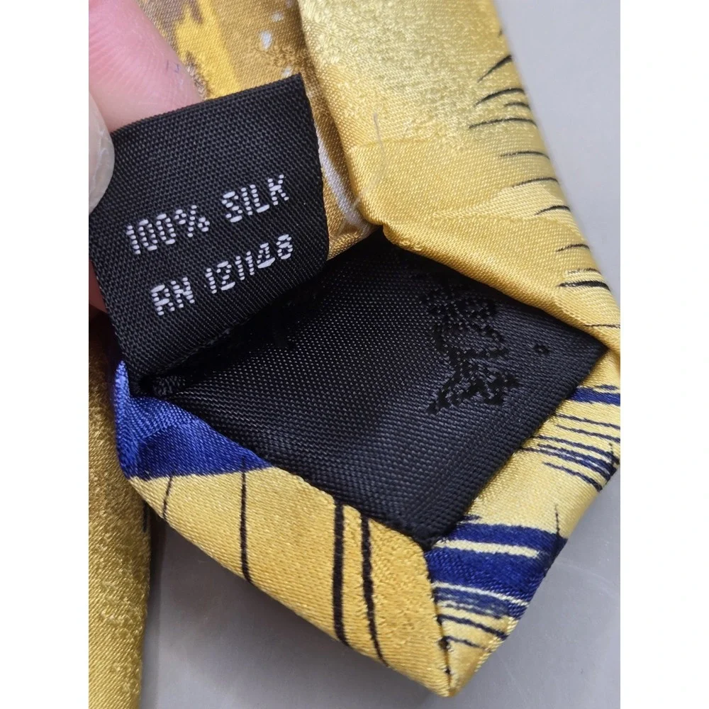 J. Garcia Two Guards Collection 54 Silk Necktie Gold Blue Abstract Tie